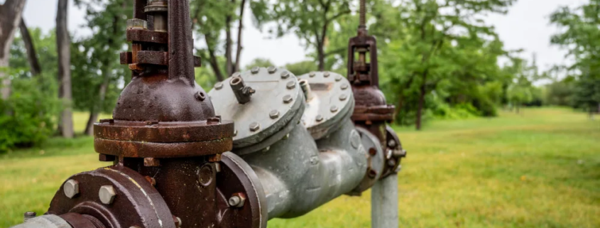 Water main pipe with back flow prevention, double block, and bleed valves